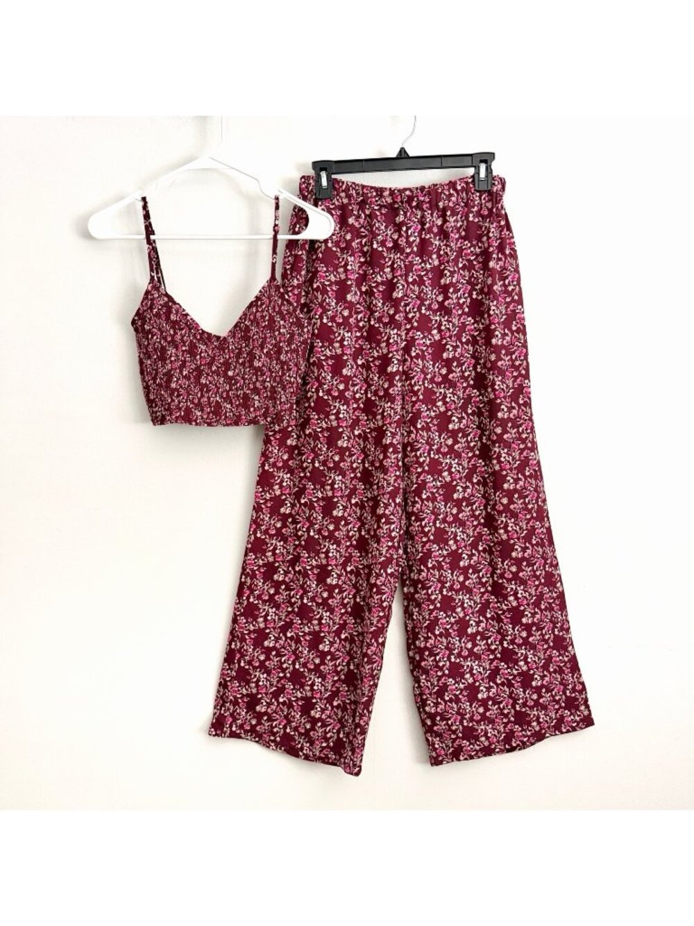 ViX Paula Hermanny Pink Floral Wide Leg Pant Crop Top Set Women’s Large Outfit